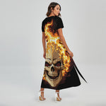 Burning Skull Print Short Sleeve Maxi Dress