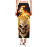 Burning Skull Print Side Slit Maxi Skirt