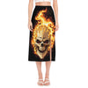 Burning Skull Print Side Slit Midi Skirt