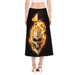 Burning Skull Print Side Slit Midi Skirt