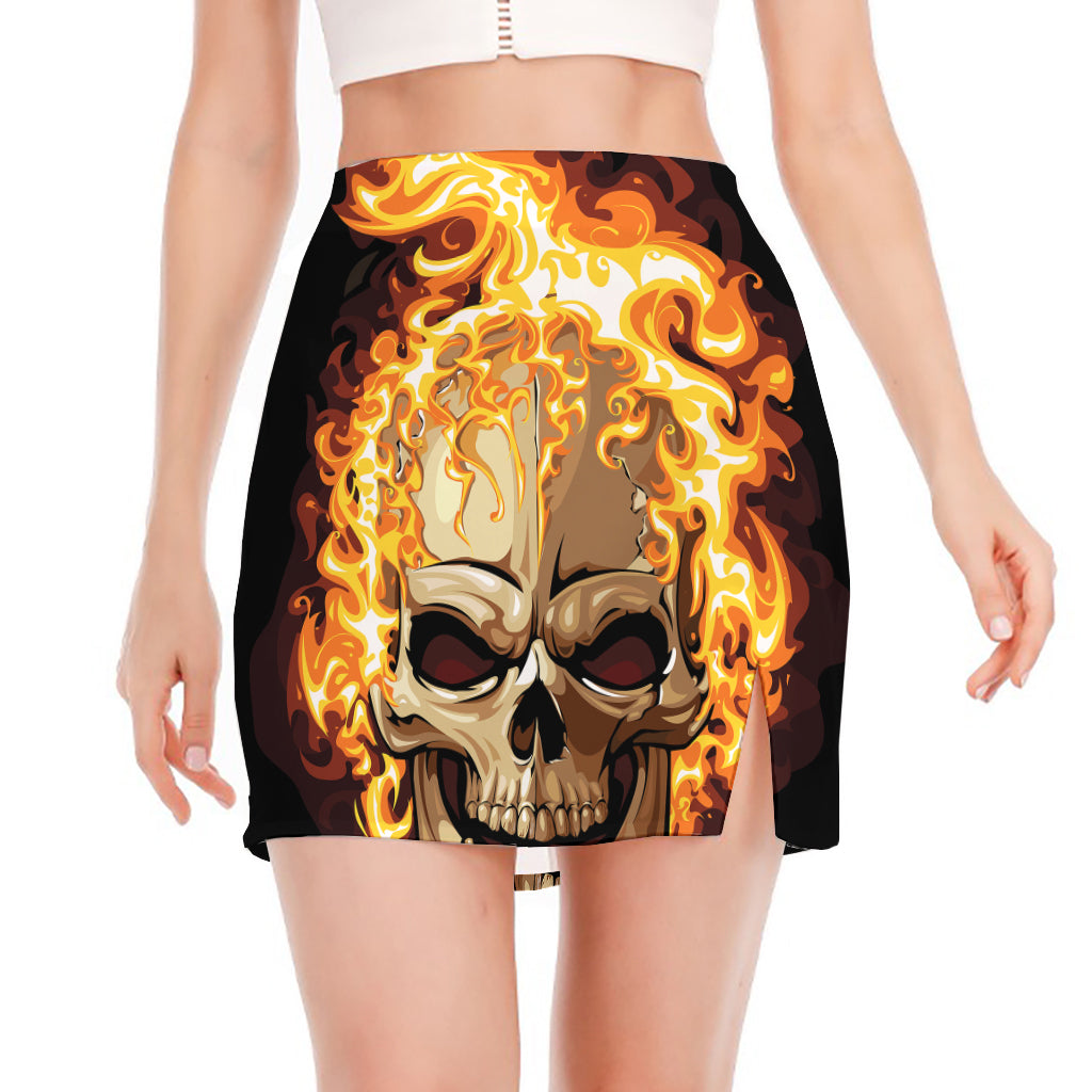 Burning Skull Print Side Slit Mini Skirt