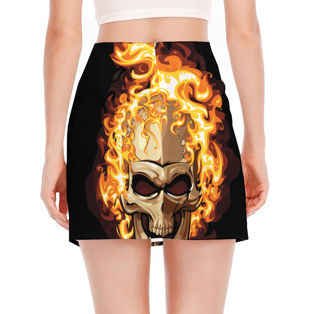 Burning Skull Print Side Slit Mini Skirt