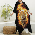 Burning Skull Print Silk V-Neck Kaftan Dress