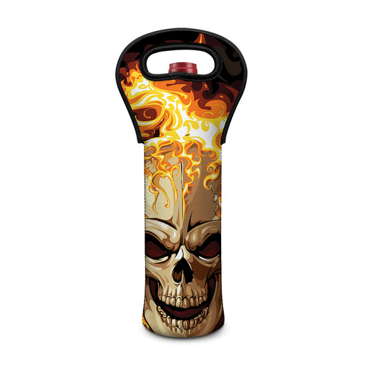 Burning Skull Print Single Neoprene Wine Tote