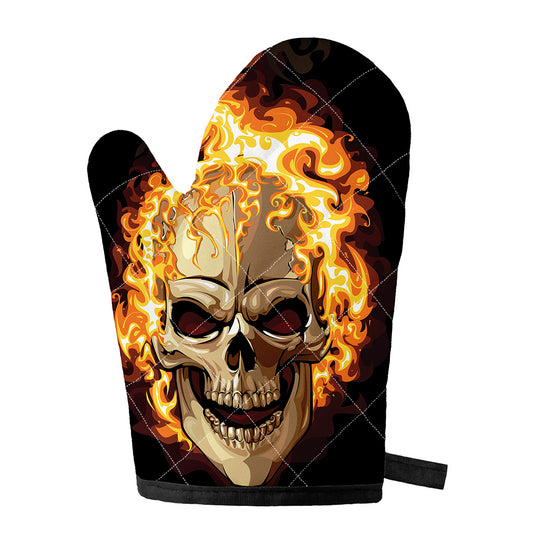 Burning Skull Print Single Oven Mitt
