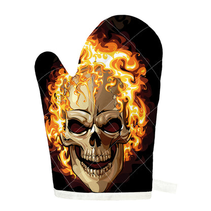 Burning Skull Print Single Oven Mitt