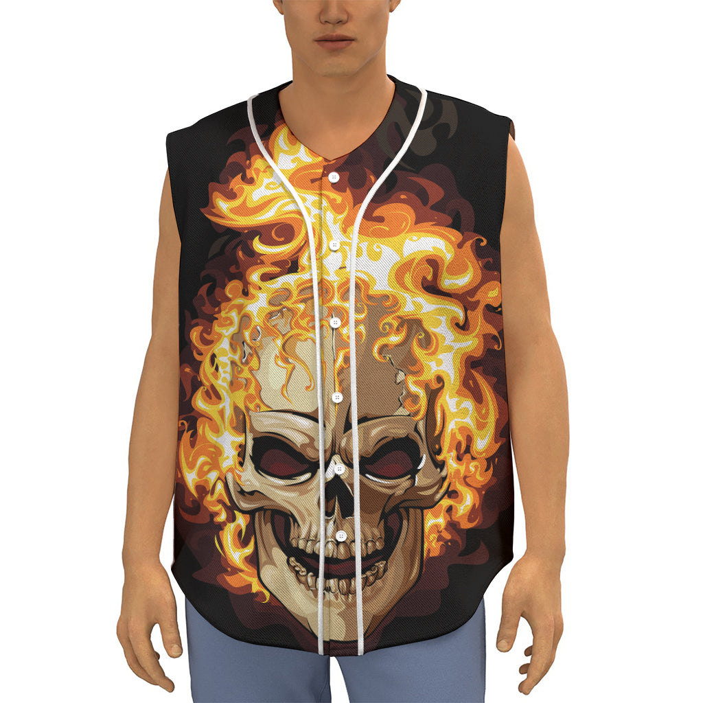 Burning Skull Print Sleeveless Baseball Jersey