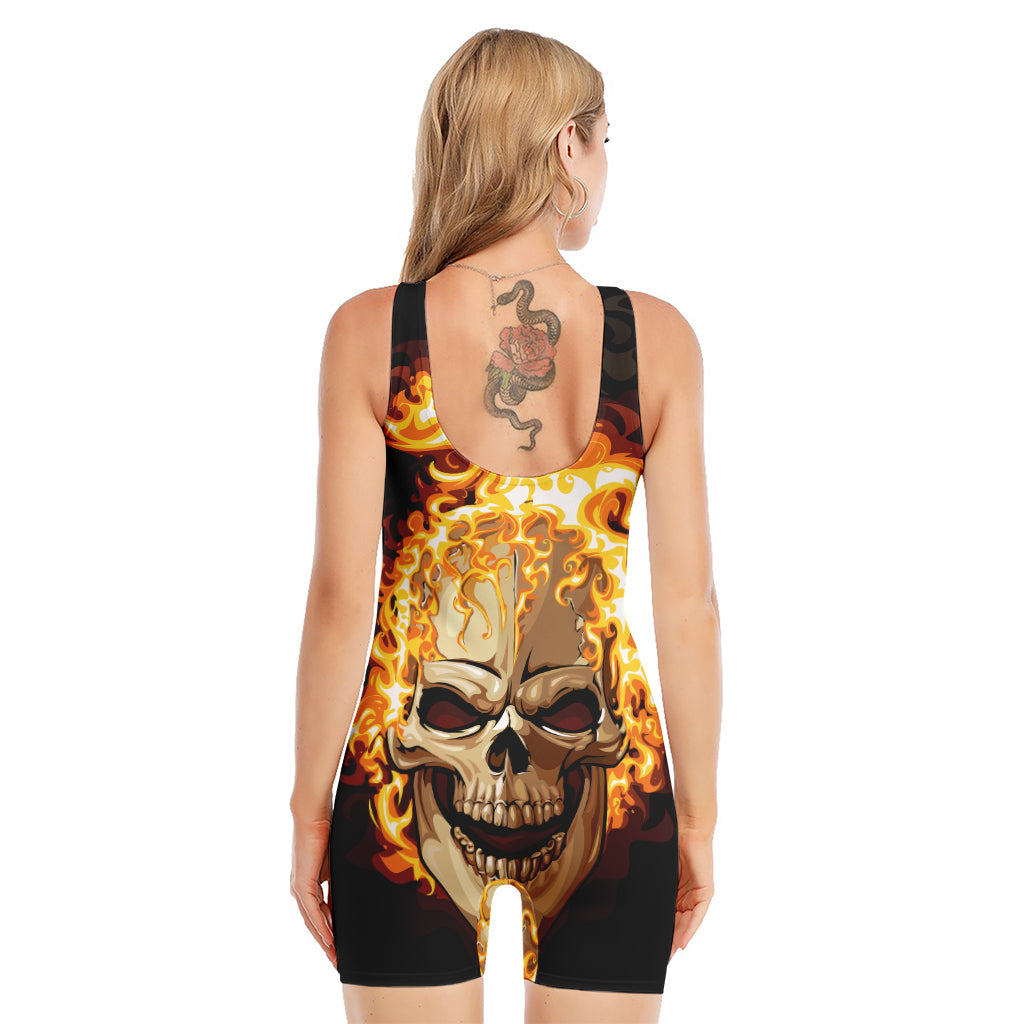 Burning Skull Print Sleeveless One Piece Swimsuit