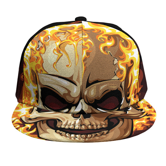 Burning Skull Print Snapback Cap