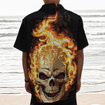 Burning Skull Print Textured Short Sleeve Shirt