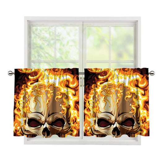 Burning Skull Print Tier Curtains