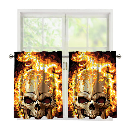 Burning Skull Print Tier Curtains