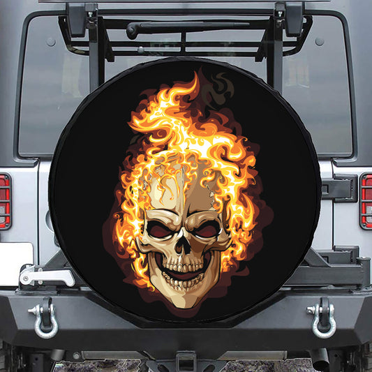 Burning Skull Print Tire Cover