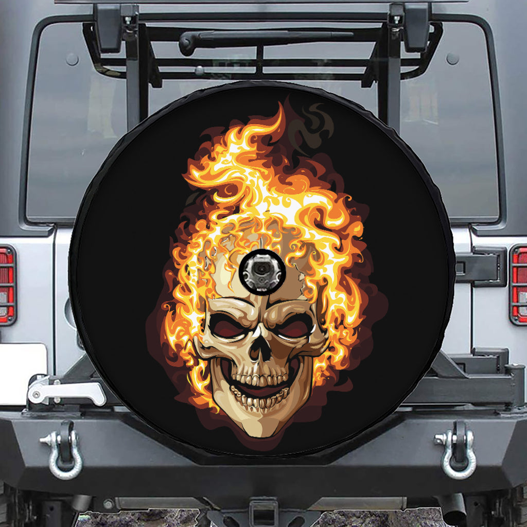 Burning Skull Print Tire Cover With Camera Hole