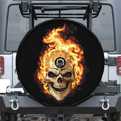 Burning Skull Print Tire Cover With Camera Hole