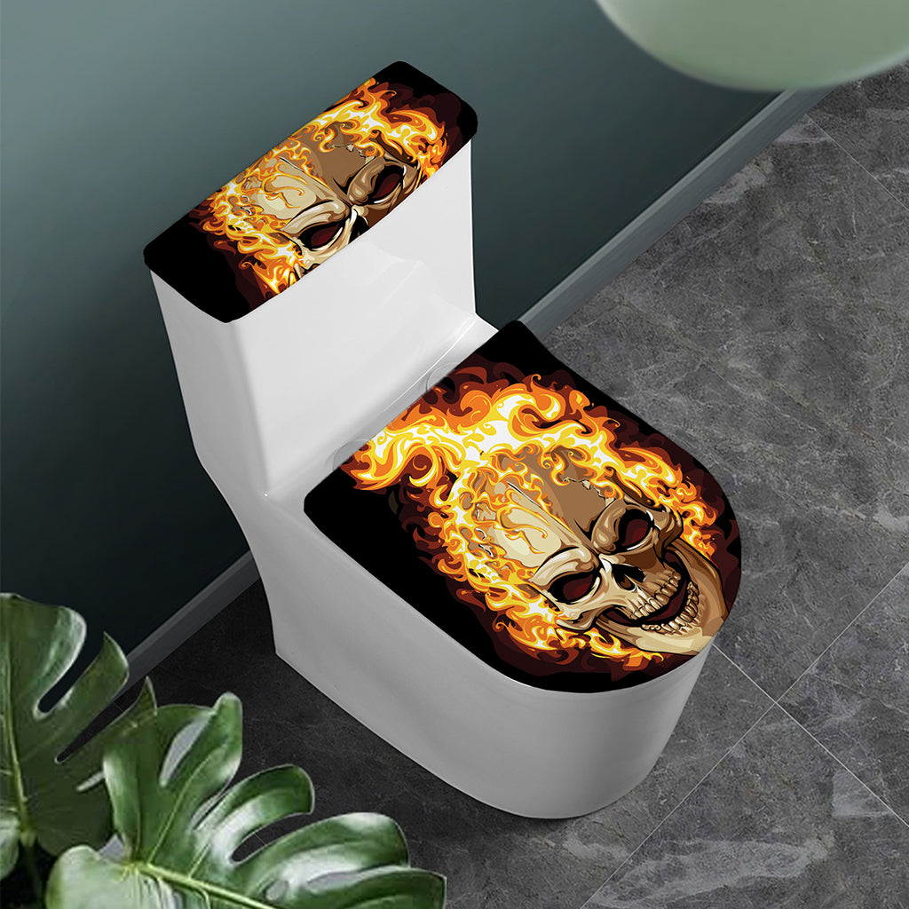Burning Skull Print Toilet Lid And Tank Cover Set