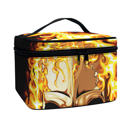 Burning Skull Print Travel Makeup Bag