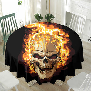 Burning Skull Print Waterproof Round Tablecloth