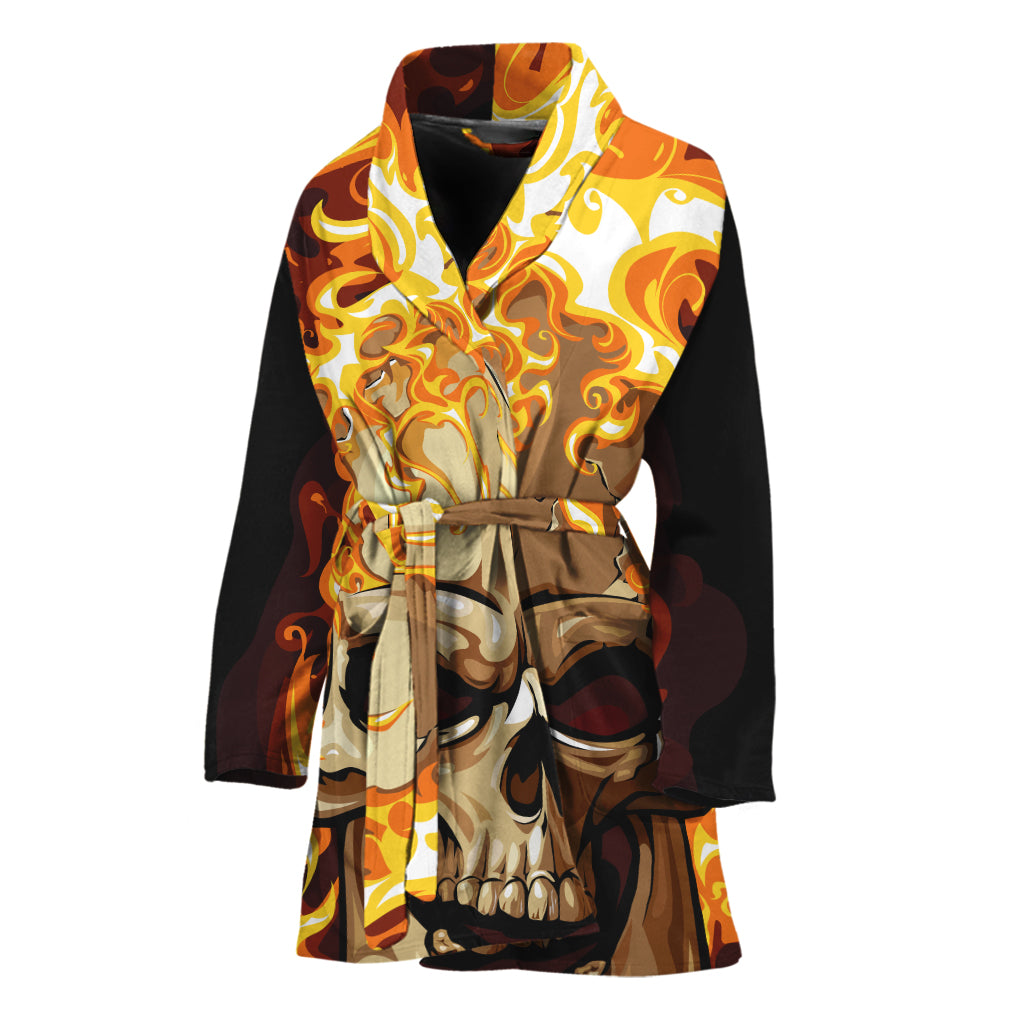 Burning Skull Print Women's Bathrobe