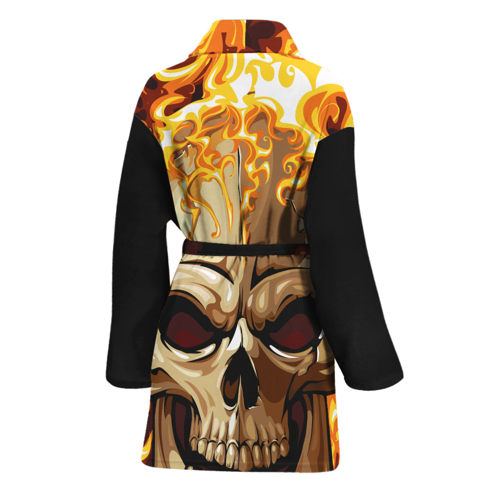 Burning Skull Print Women's Bathrobe