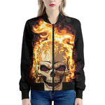 Burning Skull Print Women's Bomber Jacket