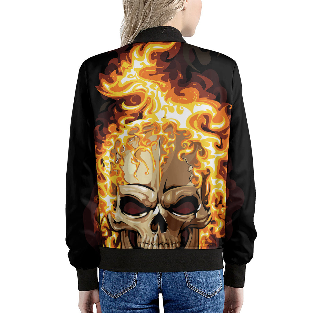 Burning Skull Print Women's Bomber Jacket