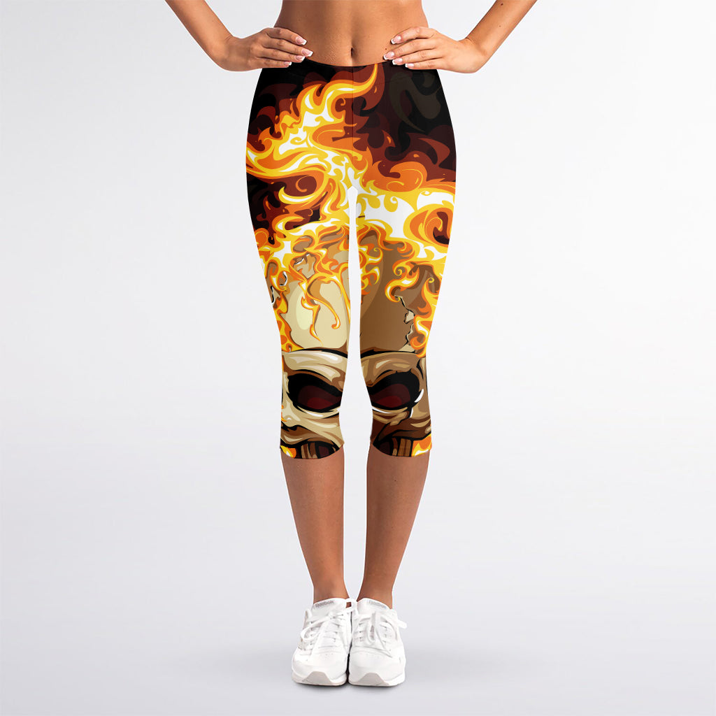 Burning Skull Print Women's Capri Leggings