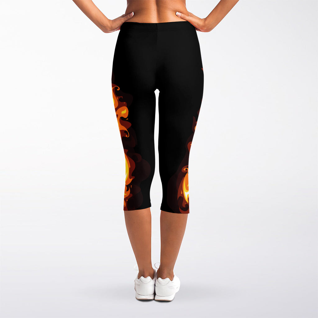 Burning Skull Print Women's Capri Leggings