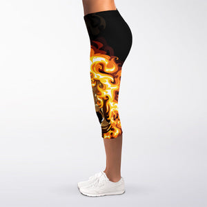 Burning Skull Print Women's Capri Leggings