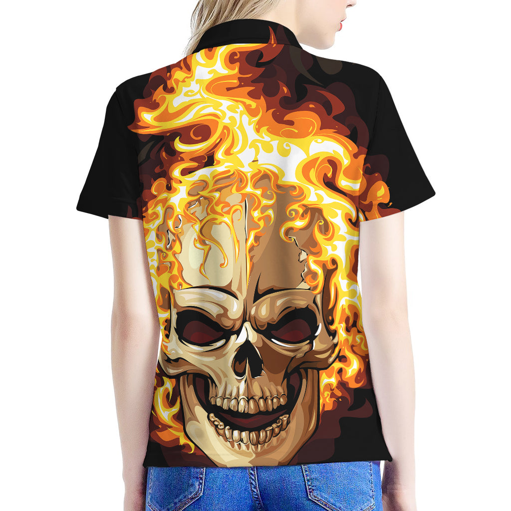 Burning Skull Print Women's Polo Shirt