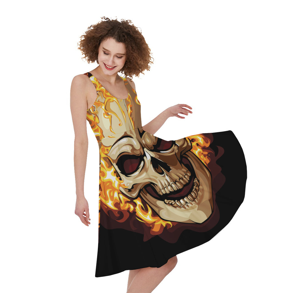 Burning Skull Print Women's Sleeveless Dress