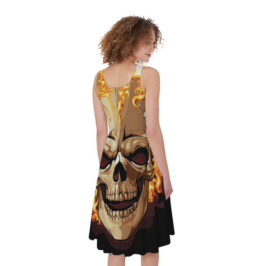 Burning Skull Print Women's Sleeveless Dress