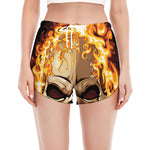 Burning Skull Print Women's Split Running Shorts