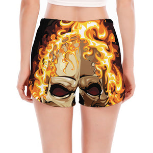 Burning Skull Print Women's Split Running Shorts