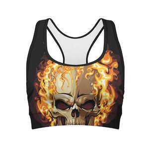 Burning Skull Print Women's Sports Bra