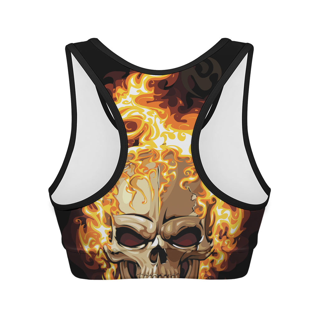 Burning Skull Print Women's Sports Bra