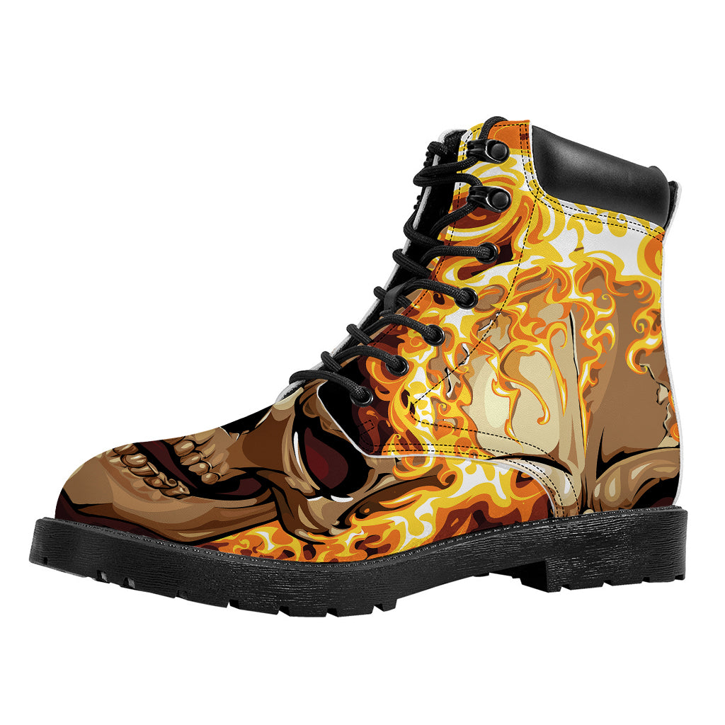 Burning Skull Print Work Boots