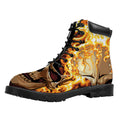 Burning Skull Print Padded Collar Lace Up Boots