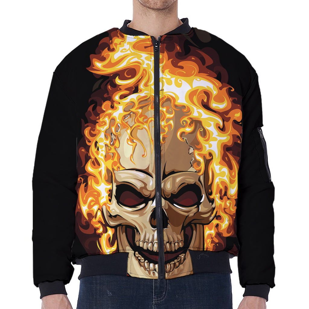 Burning Skull Print Zip Sleeve Bomber Jacket