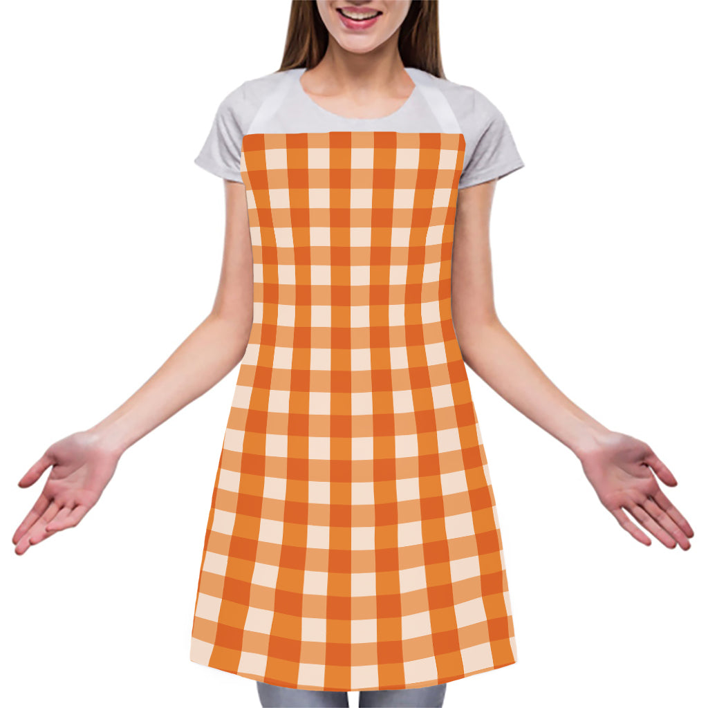 Burnt Orange And White Check Print Adjustable Apron
