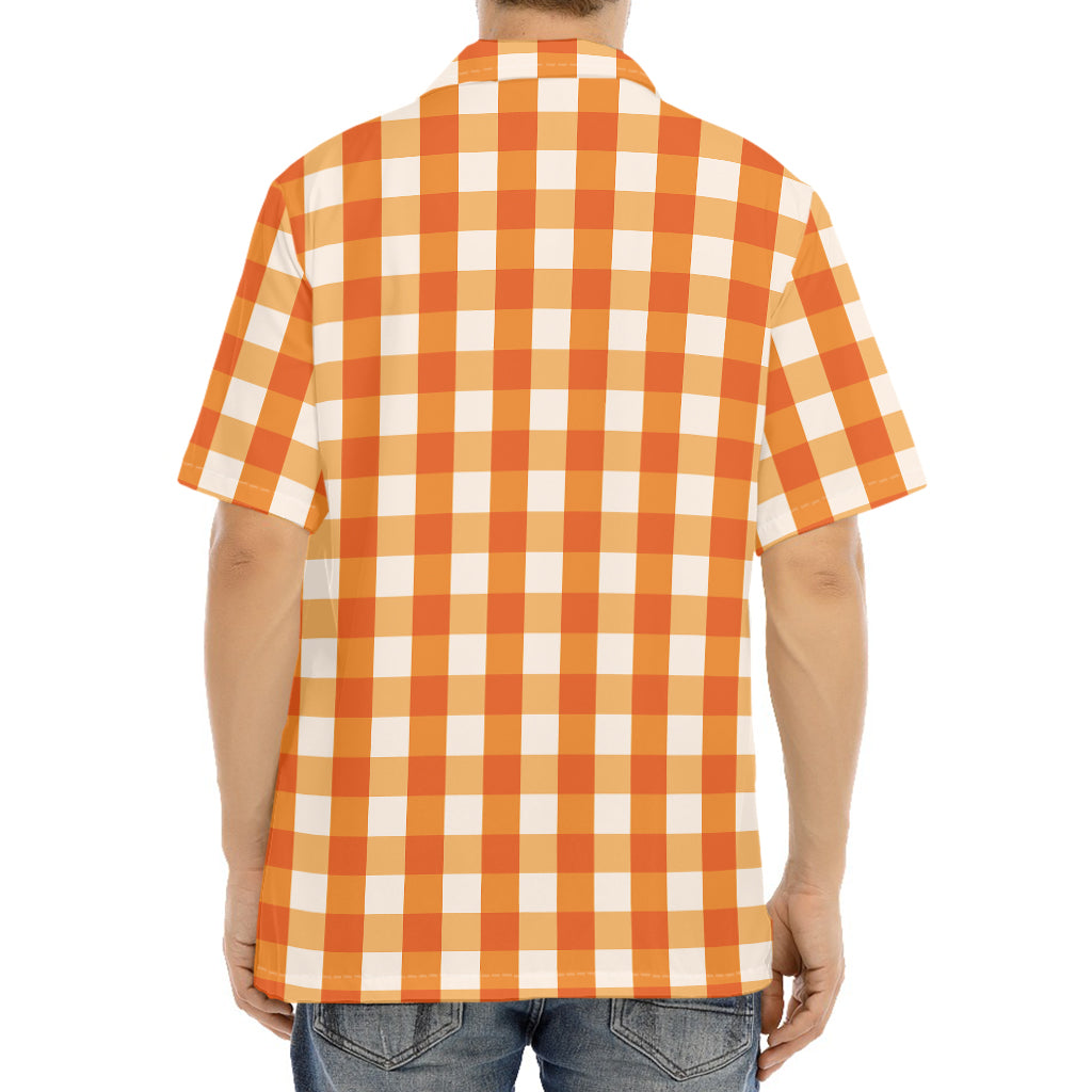 Burnt Orange And White Check Print Aloha Shirt