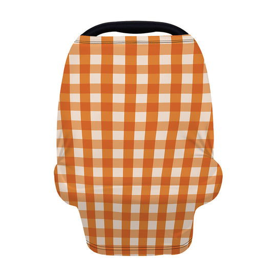 Burnt Orange And White Check Print Baby Seat Cover
