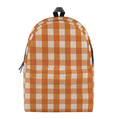 Burnt Orange And White Check Print Backpack