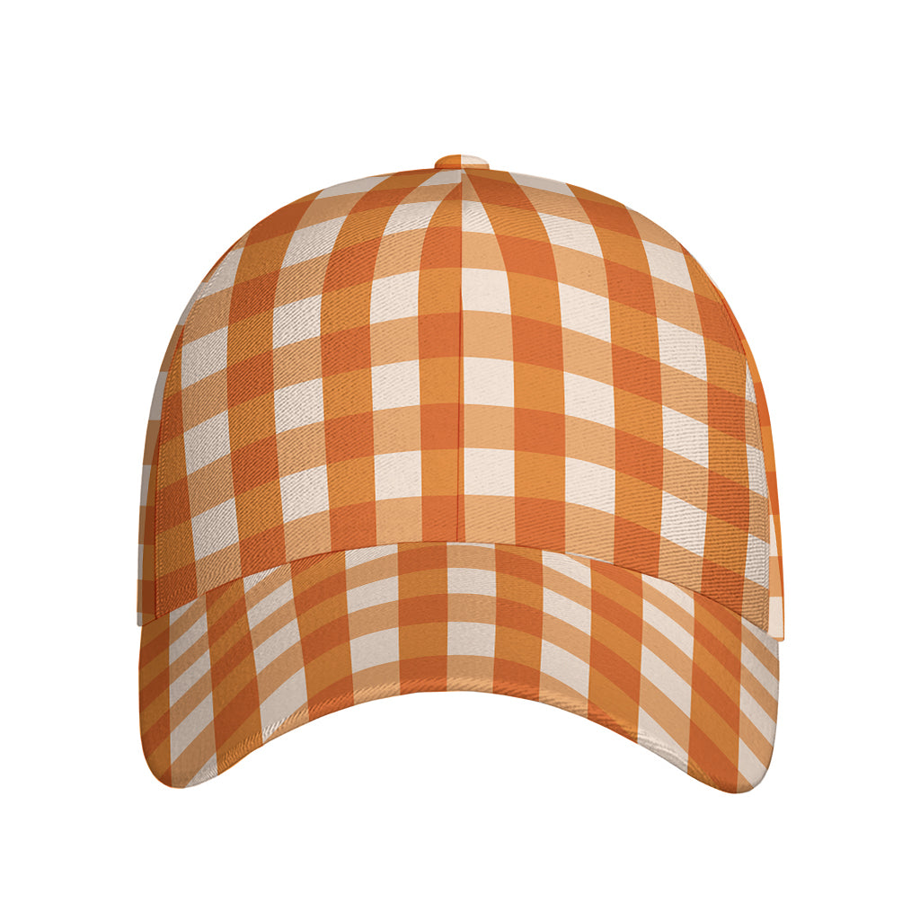 Burnt Orange And White Check Print Baseball Cap