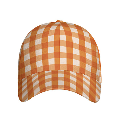 Burnt Orange And White Check Print Baseball Cap