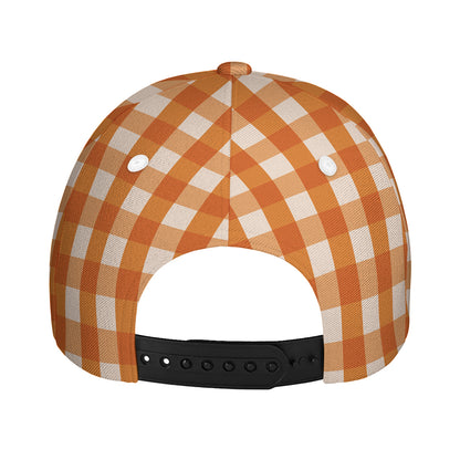 Burnt Orange And White Check Print Baseball Cap