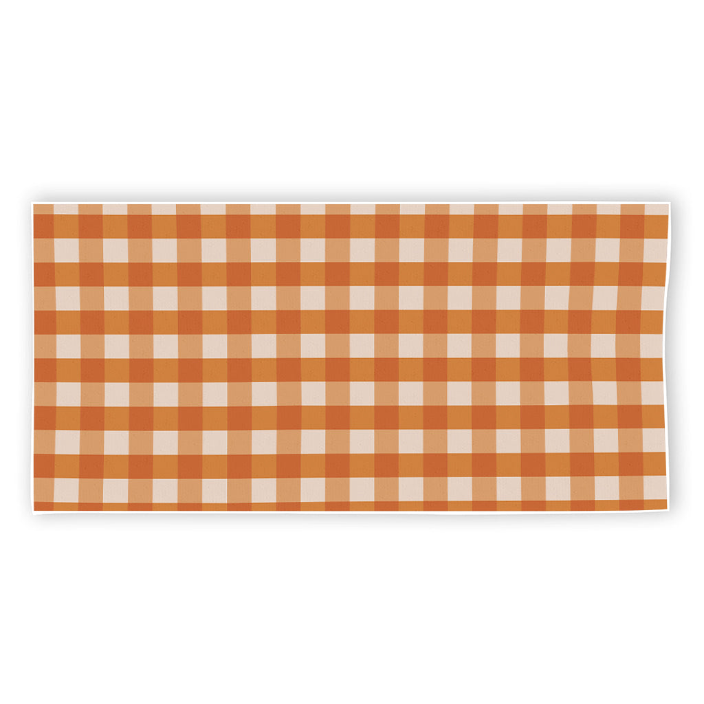 Burnt Orange And White Check Print Beach Towel
