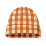 Burnt Orange And White Check Print Beanie