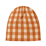 Burnt Orange And White Check Print Beanie