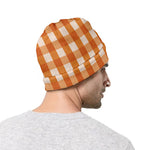 Burnt Orange And White Check Print Beanie